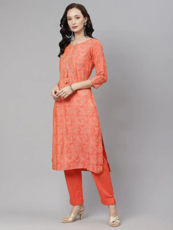 Divena Peach Muslin Kurta And Cotton Pant Set - Image 2