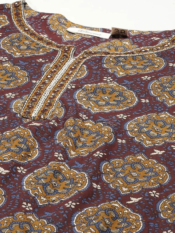 Divena Brown Cotton Straight Kurta Pant Set With Dupatta - Image 5