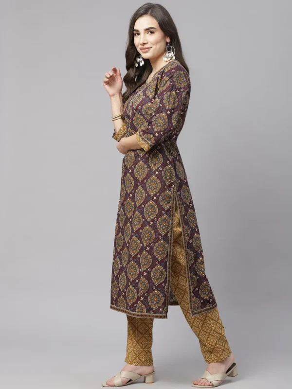 Divena Brown Cotton Straight Kurta Pant Set With Dupatta - Image 2