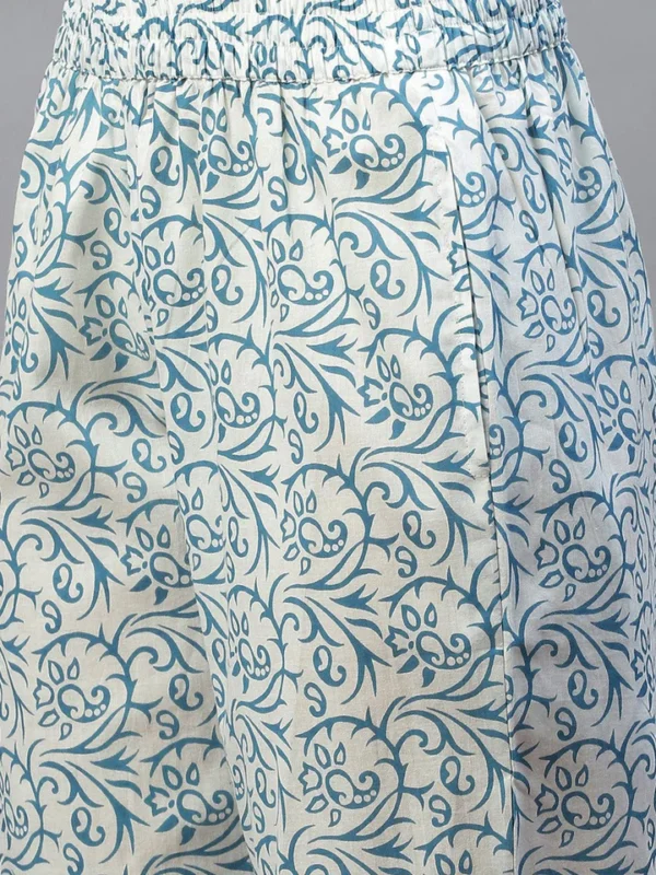 Divena Turquoise Blue Cotton Floral Printed Kurta Pant set with Dupatta - Image 6