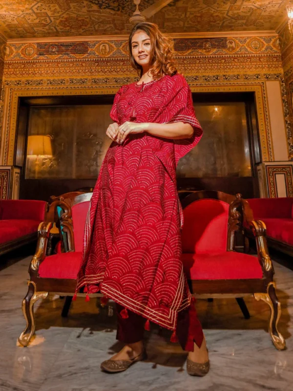 Divena Maroon Rayon Bandhej Kaftan Pant Set - Image 2