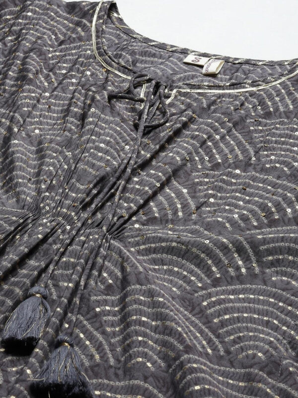Divena Grey Modal Bandhej Kaftan Pant Set - Image 5