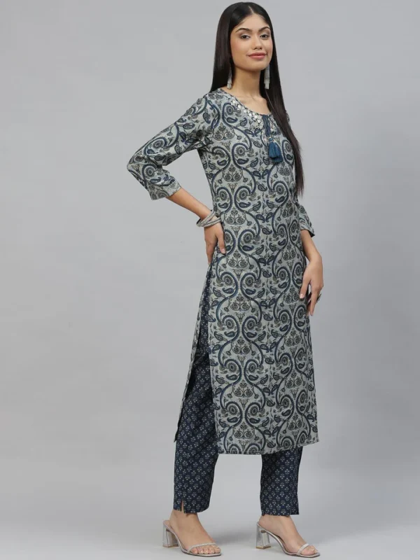 Divena Blue Ethnic Motif Muslin straight Kurta Pant Set with Dupatta - Image 3
