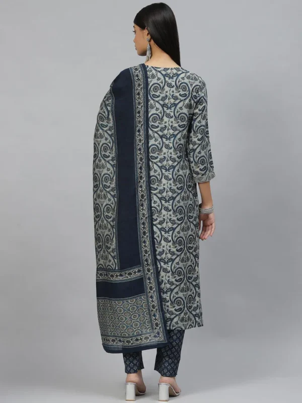 Divena Blue Ethnic Motif Muslin straight Kurta Pant Set with Dupatta - Image 4
