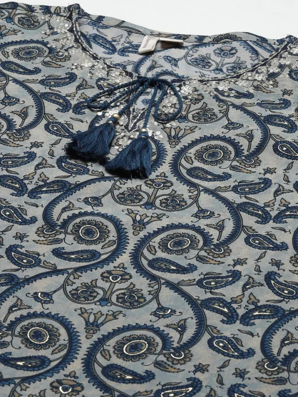 Divena Blue Ethnic Motif Muslin straight Kurta Pant Set with Dupatta - Image 5