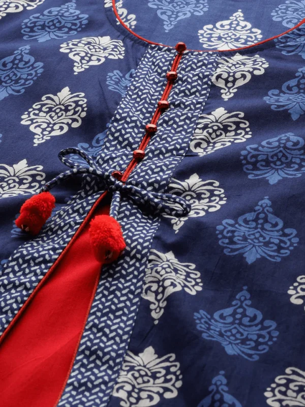 Plus Size Blue Cotton & Rayon A-line Kurti - Image 5