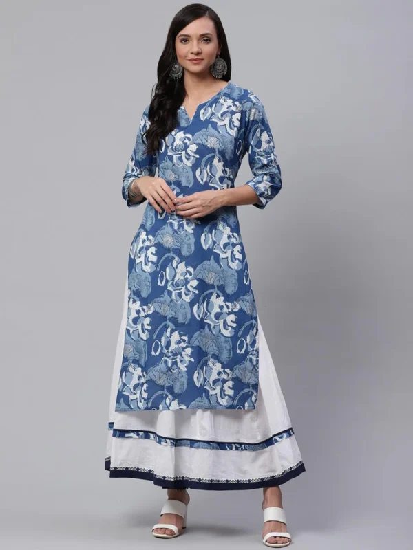 Divena Blue Cotton Kurta With Mulmul Sharara - Image 4