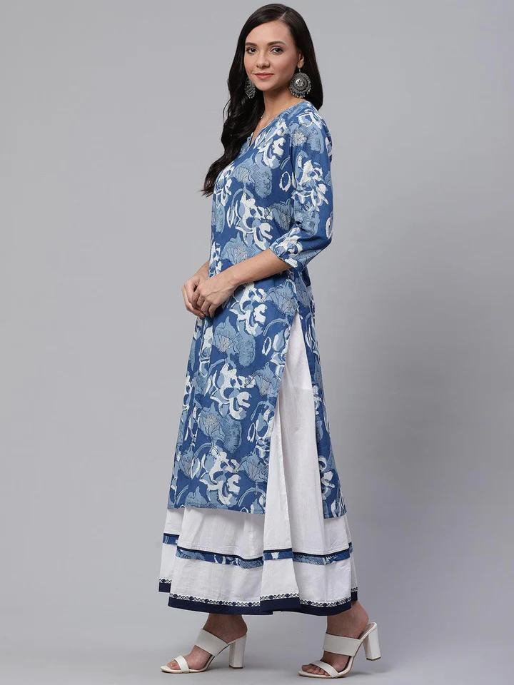 DK0538_4_720x Divena Blue Cotton Kurta With Mulmul Sharara - Image 1