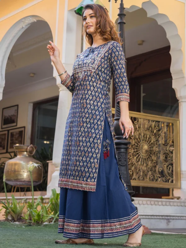 Divena Navy Blue Cotton Gota Patti Palazzo Set - Image 2
