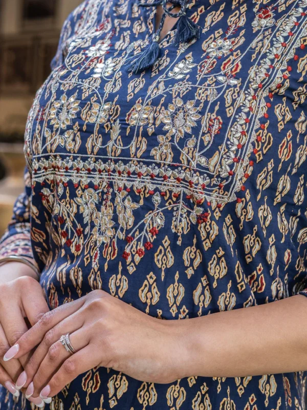 Divena Navy Blue Cotton Gota Patti Palazzo Set - Image 4