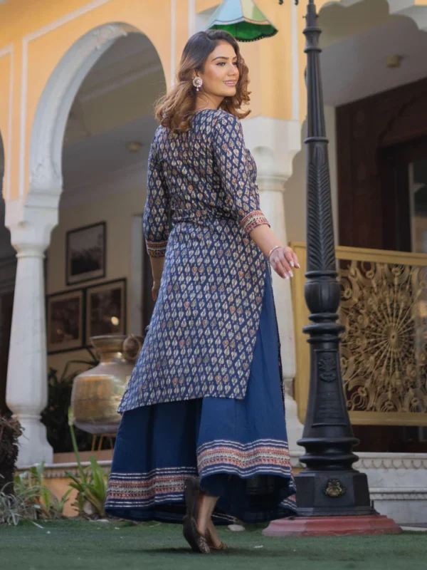 Divena Navy Blue Cotton Gota Patti Palazzo Set - Image 5