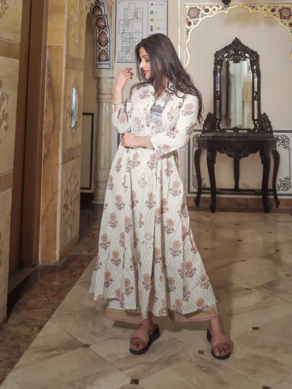 Divena ivory white self print cotton kurti with palazzo set - Image 5