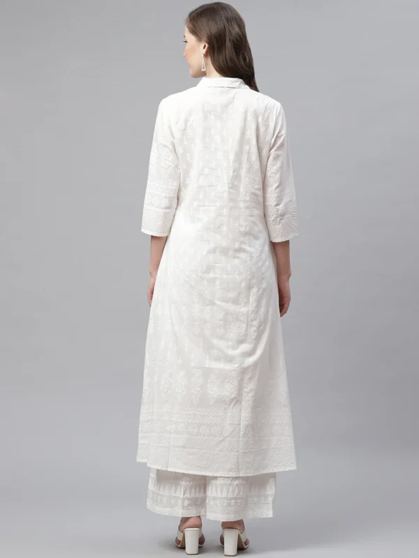 Divena White Khari Print Cotton Kurti With Palazzo Set - Image 5
