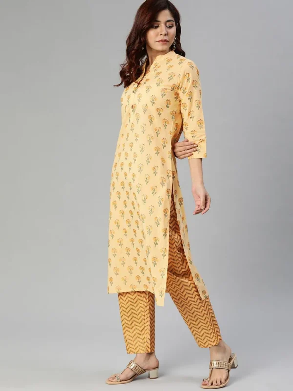 Divena Yellow Flower Print Cotton Kurta Set - Image 5