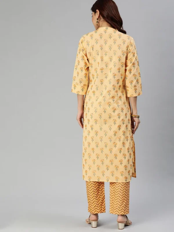 Divena Yellow Flower Print Cotton Kurta Set - Image 6