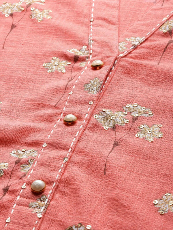Divena Pink Flower Print Cotton Kurta Set - Image 5