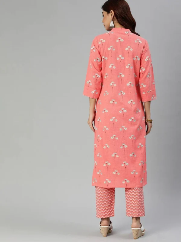 Divena Pink Flower Print Cotton Kurta Set - Image 4