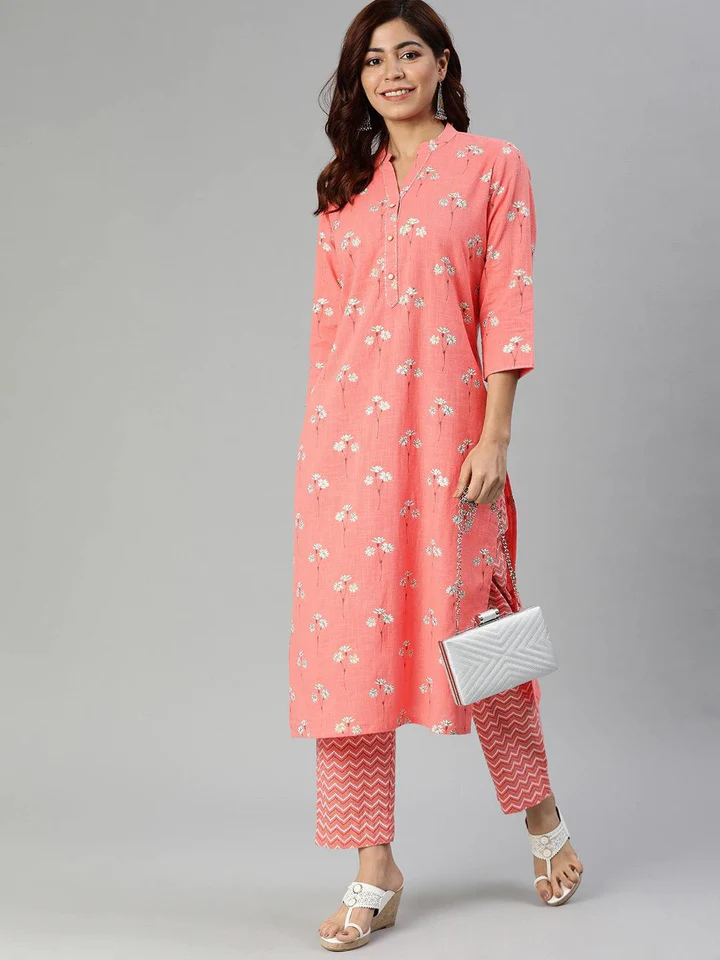 DK0556.6_720x Divena Pink Flower Print Cotton Kurta Set - Image 1