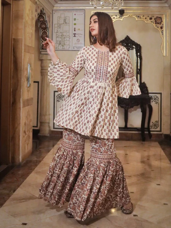 Divena Cream Printed Sharara Set - Image 2