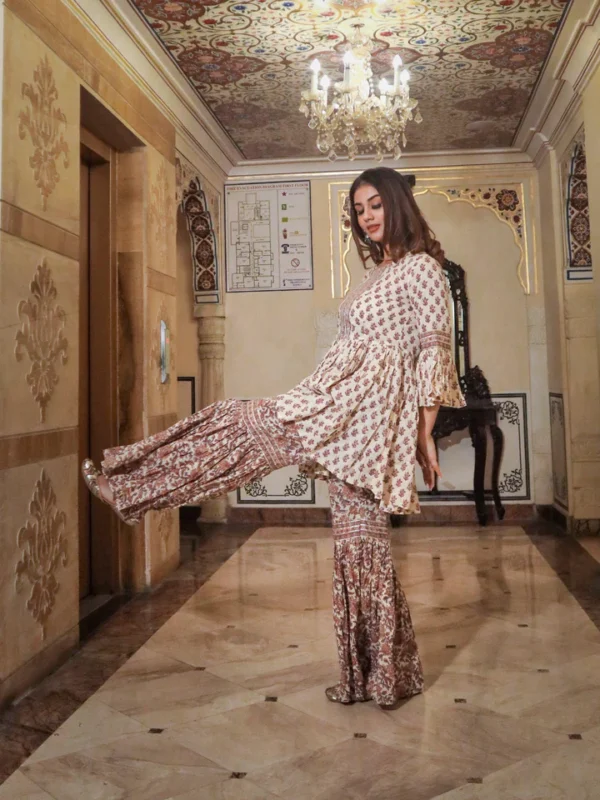 Divena Cream Printed Sharara Set - Image 5