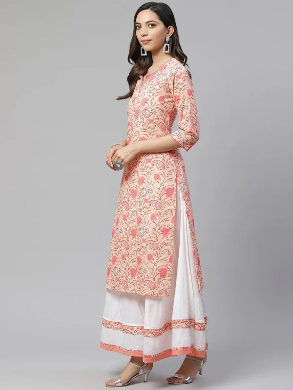 Divena Peach Cotton Kurta With Palazzo Set - Image 3
