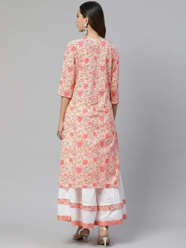 Divena Peach Cotton Kurta With Palazzo Set - Image 4