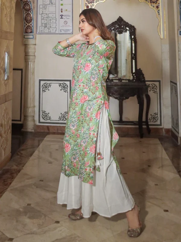 Divena Green Printed Cotton Kurta with Palazo Set - Image 7