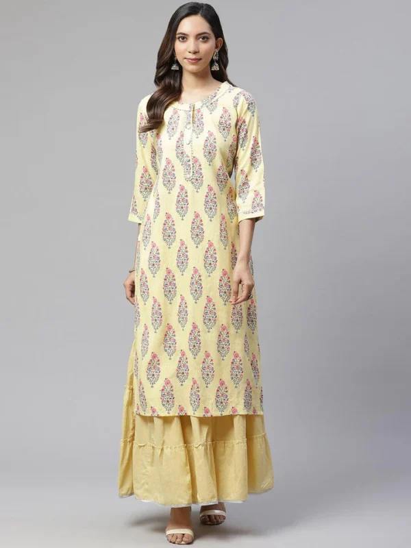 Divena Yellow Rayon Printed Kurti Sharara Set - Image 2