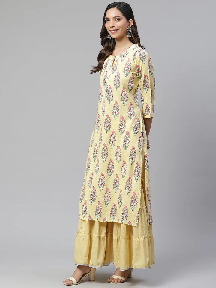 DK0574.2_720x Divena Yellow Rayon Printed Kurti Sharara Set - Image 1