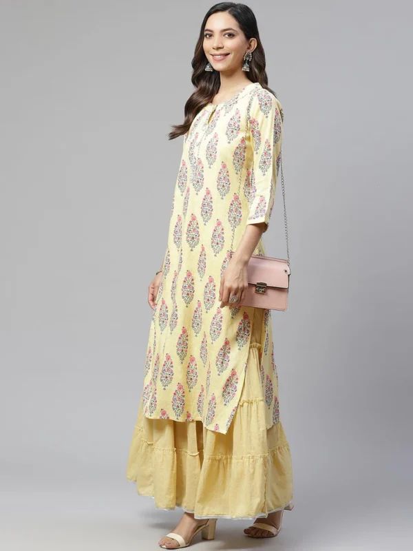 Divena Yellow Rayon Printed Kurti Sharara Set - Image 4