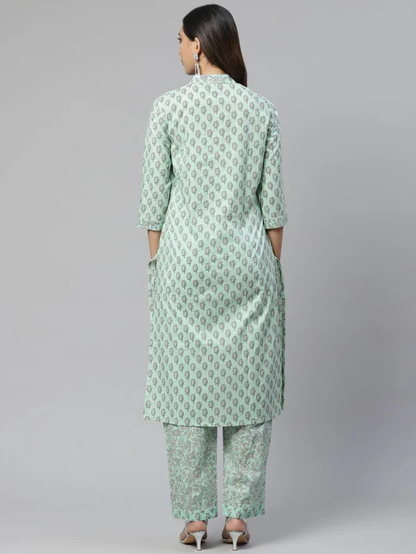 Divena Sea Green Cotton Printed Kurti Pant Set - Image 4