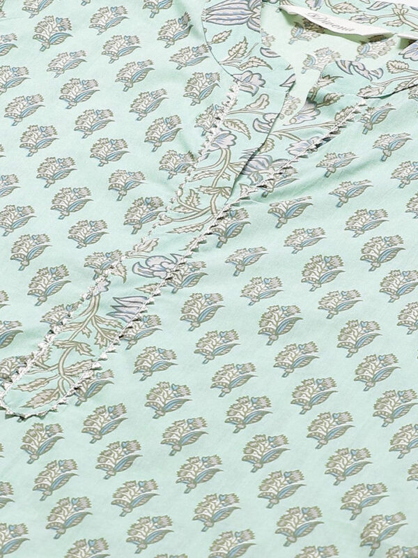 Divena Sea Green Cotton Printed Kurti Pant Set - Image 5