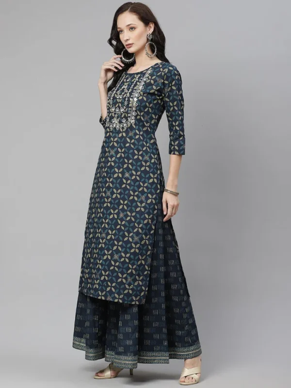 Divena Indiogo blue Kurta Set With Palazzo - Image 3