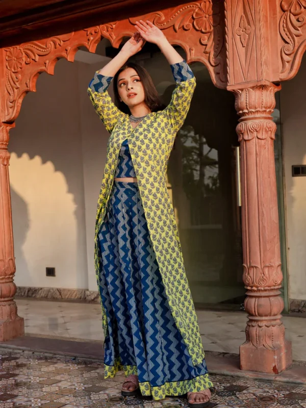 Divena Yellow Shurg Style Cotton kurta with Skirt - Image 5