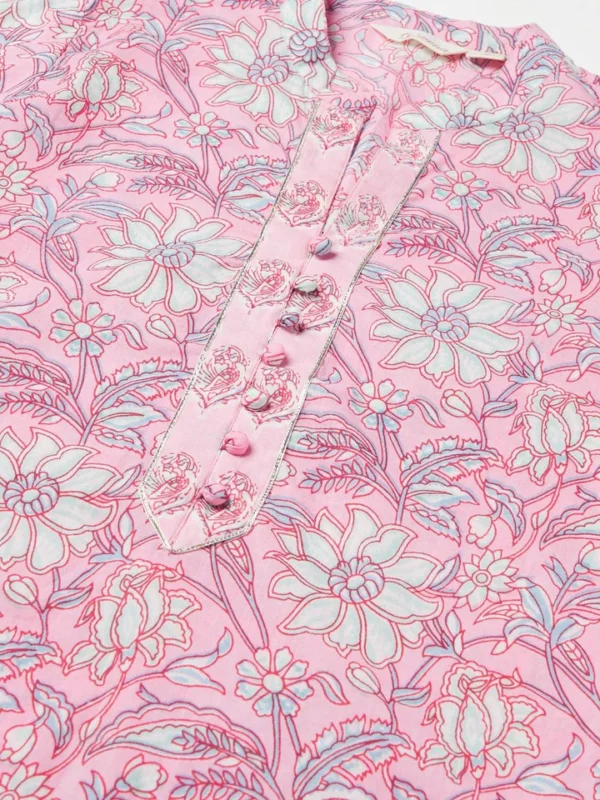 Divena Pink floral printed Cotton Kurta Pant set - Image 5