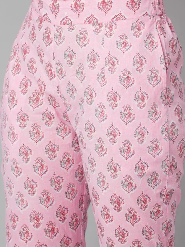 Divena Pink floral printed Cotton Kurta Pant set - Image 7