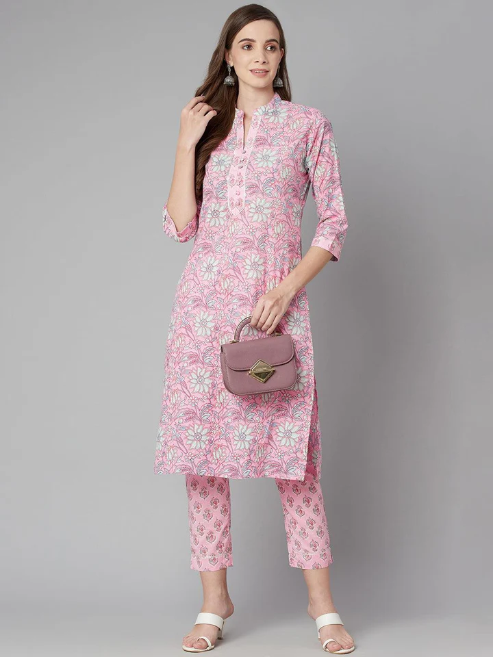 DK0612.6_720x Divena Pink floral printed Cotton Kurta Pant set - Image 1