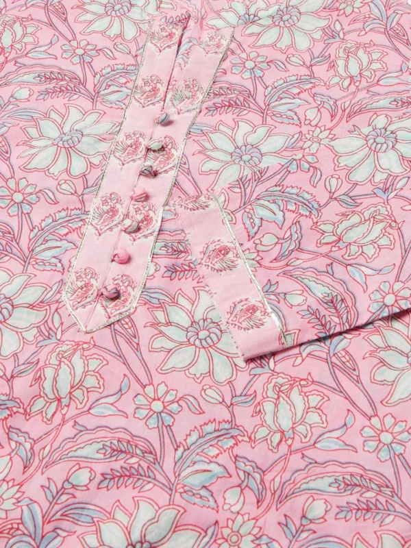 Divena Pink floral printed Cotton Kurta Pant set - Image 6
