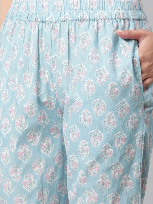 Divena Sky Blue Cotton kurta Pant set - Image 4