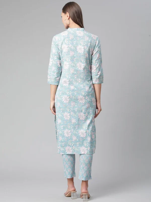Divena Sky Blue Cotton kurta Pant set - Image 6