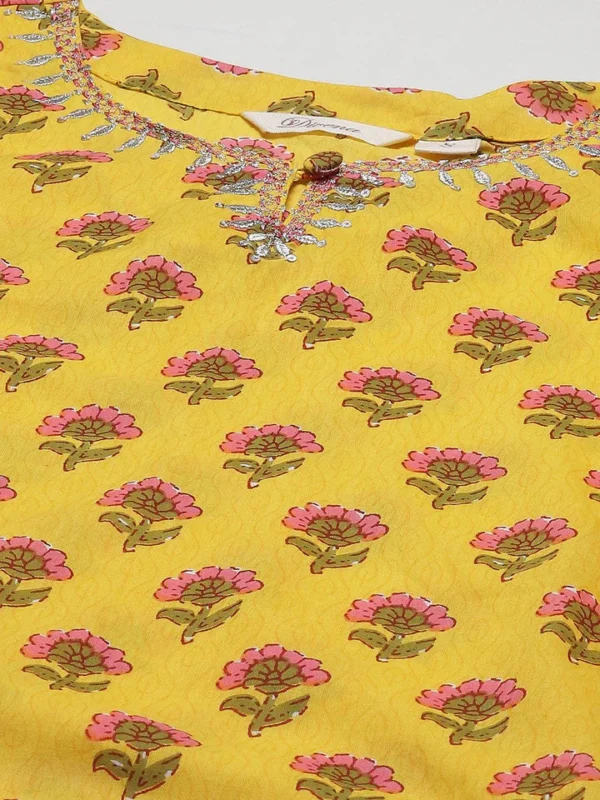 Divena Yellow Printed Kurta with Lahariya Sharara and Ruffled Dupatta Set - Image 5