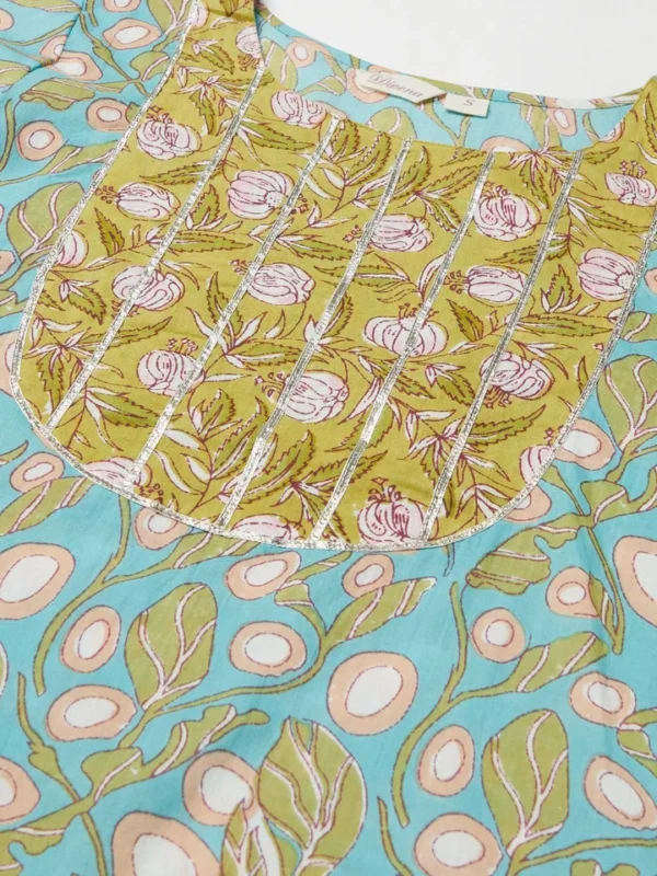 Divena Sky blue Floral Printed Cotton kurta Pant Set - Image 5