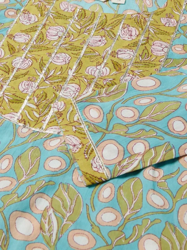 Divena Sky blue Floral Printed Cotton kurta Pant Set - Image 6