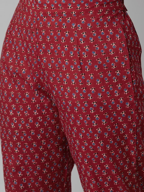 Divena Red Floral Anarkali Cotton Kurta pant set with dupatta - Image 7