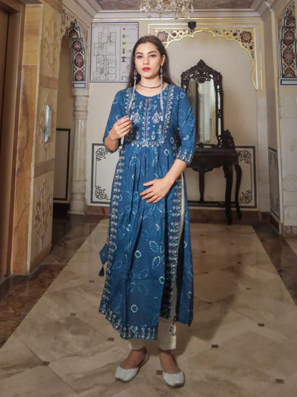 Divena Blue Printed Straight Kurti With Palazzo - Image 6