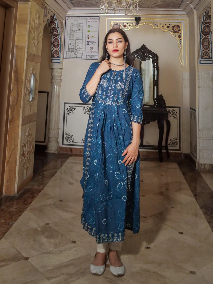 DK0649.5_720x Divena Blue Printed Straight Kurti With Palazzo - Image 1