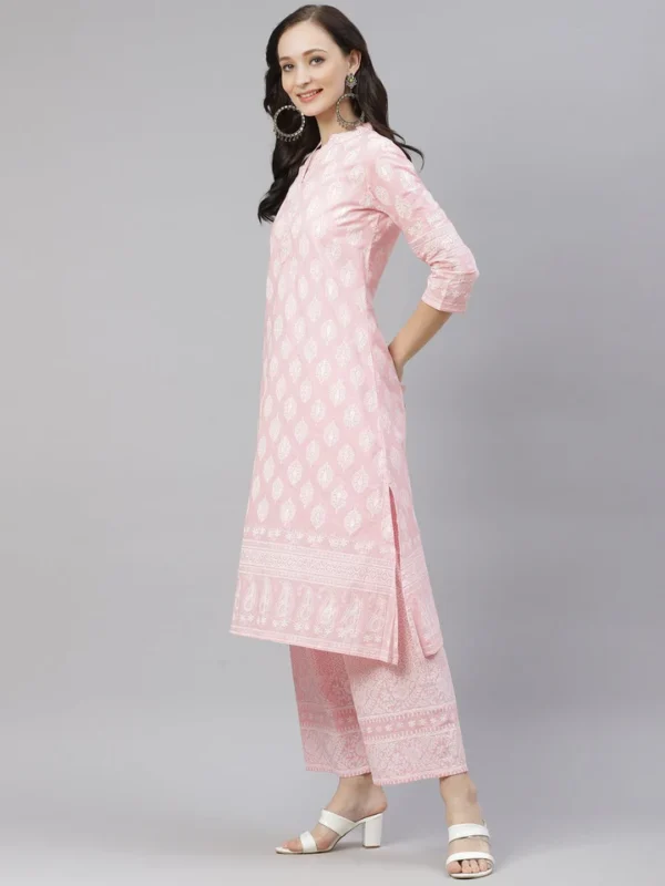 Divena Baby Pink Cotton Kurta Palazzo Set - Image 2