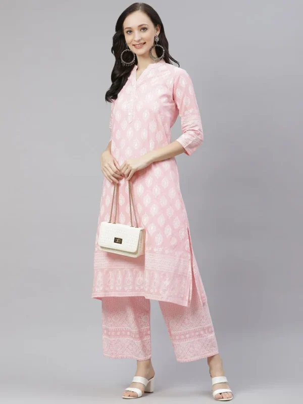 Divena Baby Pink Cotton Kurta Palazzo Set - Image 3