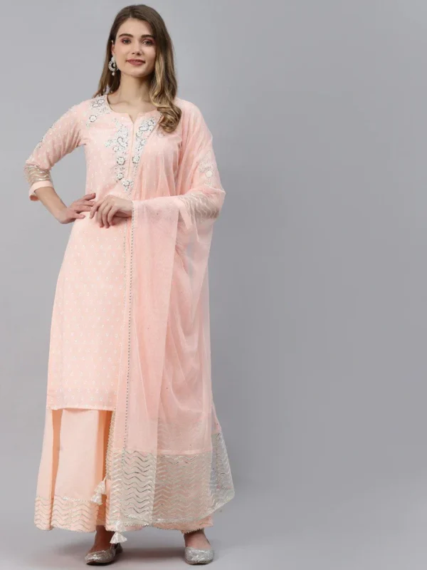 Divena Light Pink Kurta Palazzo Set with Net Dupatta - Image 2