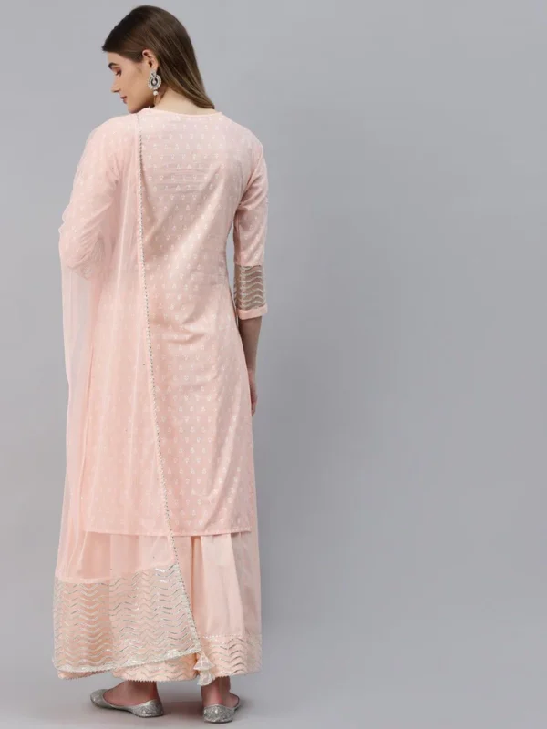 Divena Light Pink Kurta Palazzo Set with Net Dupatta - Image 4